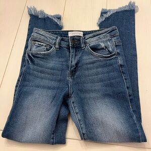 Blue Denim Frayed Hem Jeans